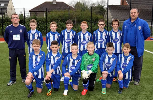 The Coleraine team who lost 2 - 1 against Cookstown Youth in the Mid Ulster Youth League Under 12 Knock Out Cup Final at Lurgan Junior High 3G. RicPics. 5/4/14.