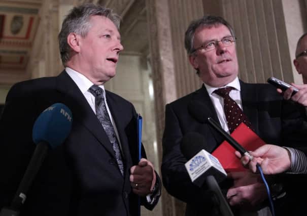 The leaders of modern unionism Peter Robinson and Mike Nesbitt.