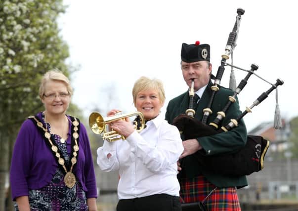 Pictured preparing for the Mayor's Ulster Scots Concert (l-r) are the Mayor, Councillor Margaret Tolerton, Patricia Evans, Dynamic Brass and Ian Burrows.