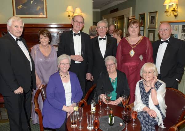 Larne Mayor Maureen Morrow with Larne Foodbank representatives and their spouses at the Mayor's Ball in the Londonderry Arms. INLT 15-453-PR