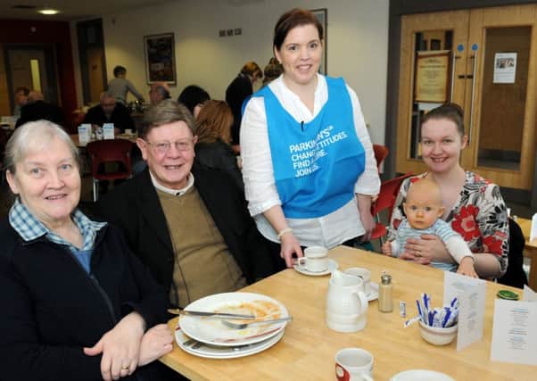 Pictured at the Big Breakfast event held at Magherafelt Parish Centre on Friday in aid of Parkinson's UK were Meta Chesney, Bertie Chesney, Kate Gribben, Helen Mawhinney and baby Joshua.INMM1614-354