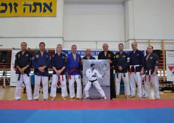 The team of expert Martial Artists from around the world who were guest instructors at the course in Israel. Among them our own Shihan Toney (3rd from LEFT) National Coach for WJJF Ireland, who was also invited to examine at their Black belt gradings and Antrim clubs Master Peter Cooke. (2nd from right).