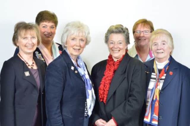 Past North Antrim County Commissioners pictured at the recent awards presentation are: Lorna Dane, Elizabeth Campbell, Lord Lieutenant for County Antrim Joan Christie, County  President Pam Trail, Emily McIlvenna and Meta McKillen.INBM17-14