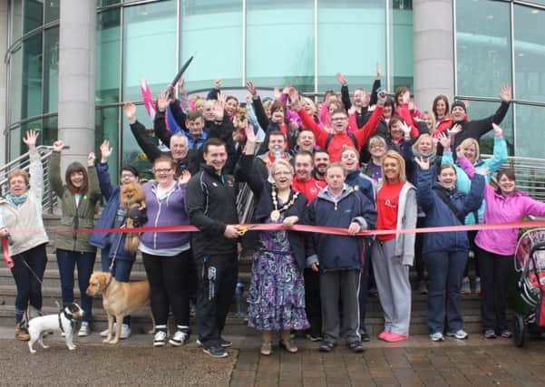 Lisburn's Mayor, Councillor Margaret Tolerton, pictured opening the recent Lagan towpath walk in aid of the NI Hospice.