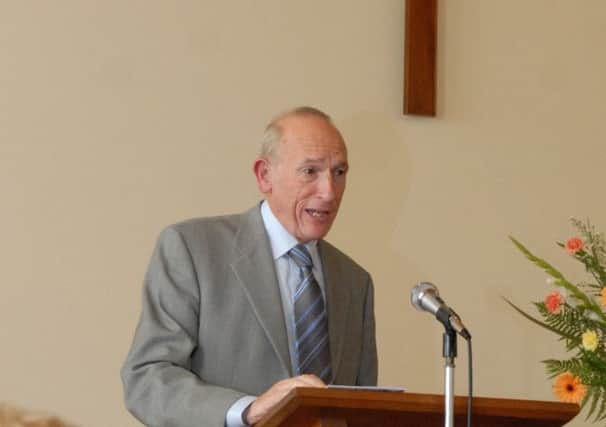 Rev Jimmy Johnstone addresses the congregation in Craigyhill Presbyterian Church at his retirement service. LT36-329-PR