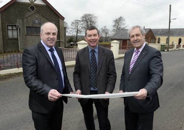 (l-r) Alderman James Tinsley, Reverend Angus McCullough of Magheragall Presbyterian Church and Councillor Uel Mackin