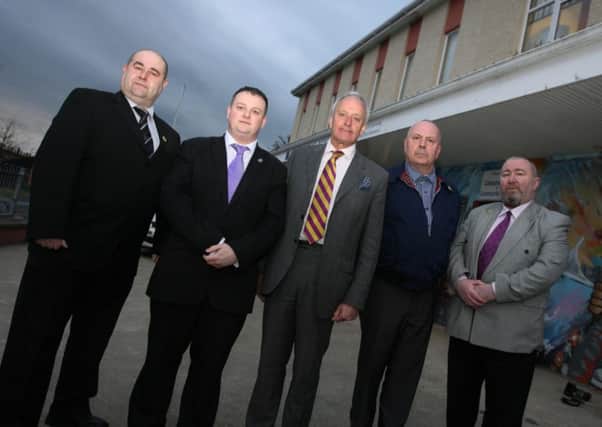 Neil Hamilton, Vice Chair, United Kingdom Independence Party (centre), pictured in the Fountain Estate recently, with Dave Malcolm and Kyle Thompson, UKIP candidates in the Waterside district; Geoff Cruickshank, UKIP candidate in the Faughan and Brian Higginson, Regional Organiser, UKIP Northern Ireland. INLS1614MC020
