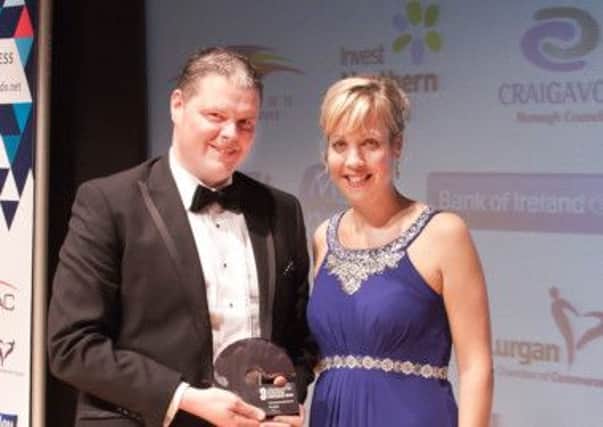 Winner of the Manufacturing Excellence Award, Garth Cairns of SlurryKat with Nicola Wilson, Head of Economic Development in Craigavon Borough Council.