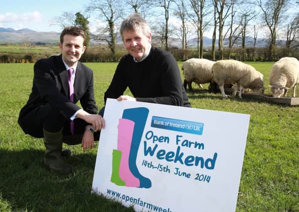 William Thompson, Agri-Manager for Bank of Ireland UK with Barclay Bell from the Open Farm Weekend initiative.inbm17-14