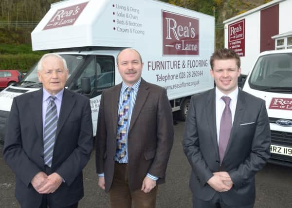 Three generations of the Rea family: Nat, Mervyn and Chris pictured at their Bank Road premises in Larne. INLT 17-301-PR