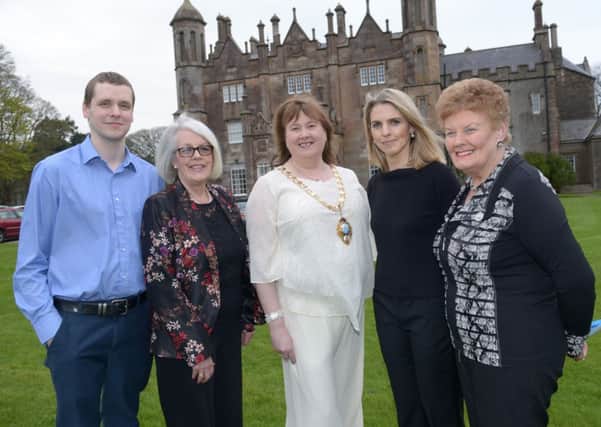 Pictured at Glenarm Castle launching the Larne Music Festival are Festival CommitteMaureen Morrow, Patron Lady Aurora and President Patricia McNeill. INLT 17-336-PR