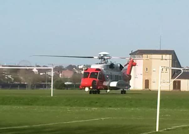 The rescue helicopter touches down at Prehen...