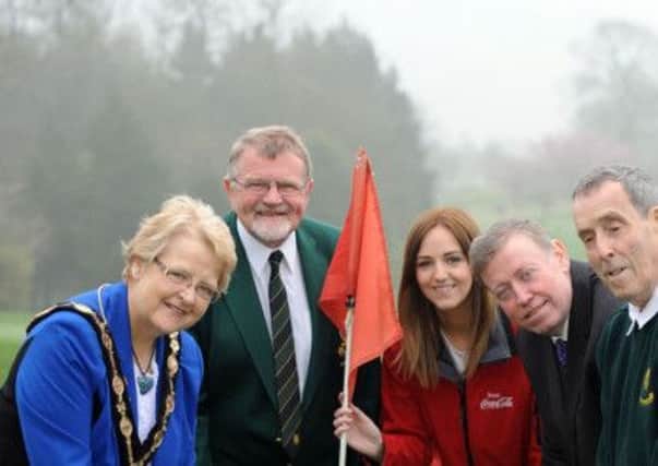 The forthcoming Mayor's Charity Golf Day was recently launched at Lisburn Golf Club.  Pictured are: (l-r) the Mayor of Lisburn, Councillor Margaret Tolerton; Dr Peter Cairns, Captain of Lisburn Golf Club; Miss Nicci Gregg, Community Investment Manager, Coca Cola; Alderman Paul Porter and Mr Maurice Leathem.