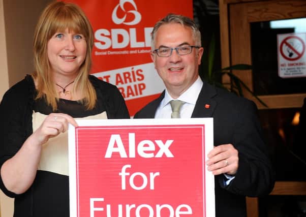 Angela Mulholland (Ballymoney DEA) with SDLP EU candidate Alex Attwood at the partys agriculture conference.