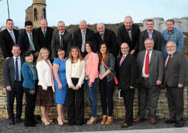 Sinn Fein MEP Martina Anderson (Fifth from Left), Michelle Gildernew MP and Francie Molloy MP with the Mid-Ulster Council candidates.INTT1814-346