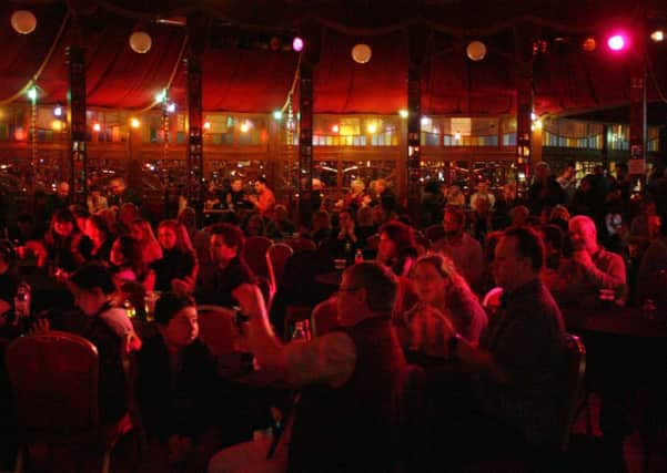 A section of the large crowd enjoying the festivities in the Spiegeltent in Guildhall Square on Friday night. INLS1714MC045
