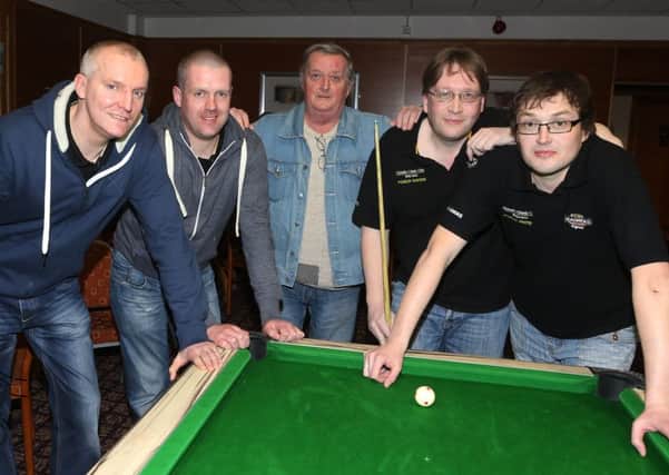 Michelin Masters who won the Ballymena Towers Pool League. From left: Drew Sloan, Richard McMaster, Wallace Russell, Alan Armstrong, David Armstrong. INBT 11-170CS