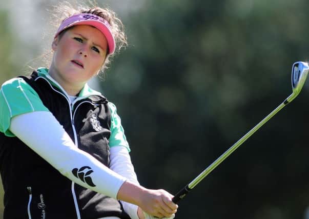 Olivia Mehaffey (Royal County Down Ladies) driving at the 17th hole in the final round of the 2014 Irish Under 18 Girls Open Strokeplay Championship at Roganstown Golf Club today (Sunday 6th April). Picture by Pat Cashman