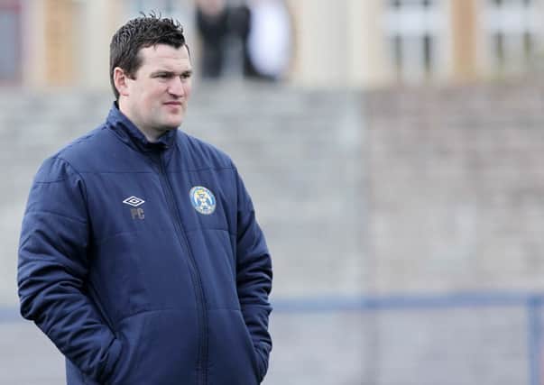 Limavady United manager Neill Mullan watches on as his side lose at Bangor and in doing so get relegated to Championship Two.