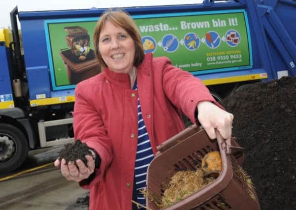 Councillor Jenny Palmer, Chairman of the Council's Environmental Services Committee promotes the forthcoming Compost Week during her visit to the NWP Composting Facility in Dunmurry.