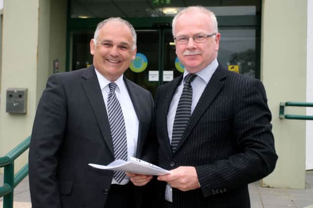 UK21 election candidate Richard Marshall pictured with his election agent Ronnie McBride prior to handing in his nomination papers. INBT18-233AC