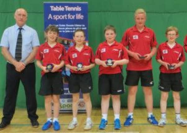 Whiteabbey's Conor Nugent (third from left) was part of the gold medal-winning  U13 Ulster Boys' team at the Irish Interprovincials Table Tennis competition.