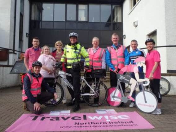 Deputy Mayor Councillor Ian Stevenson is in the pink with partners Ballymoney Cycling Club, Ballymoney Roads Safety Committee, Coleraine Borough Council, Bann Wheelers and PSNI Neighbourhood Policing Team to launch the Ballymoney Giro/Bike Week Events 2014 in association with Travelwise NI.