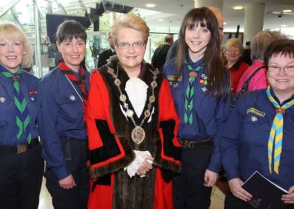 Mayor Margaret Tolerton with Scouting Ireland members Vera McElroy, Karen Stockton, Niamh Compston and Deirdre McKibben. US1418-518cd Picture: Cliff Donaldson