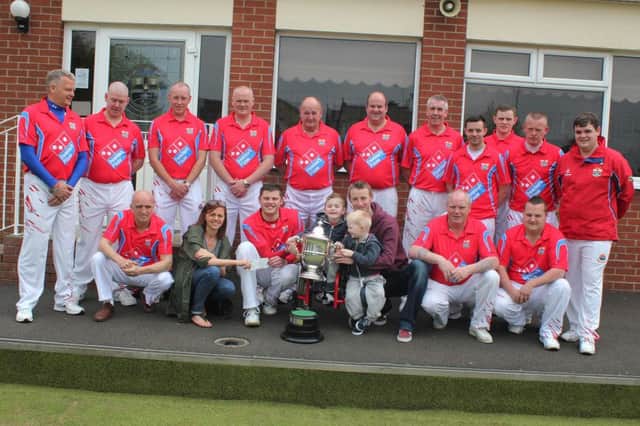 The Dickey family pictured with Coleraine Bowling Club's Irish Senior Cup winning team before Saturday's game against Portrush.INCR19 BOWLS 2