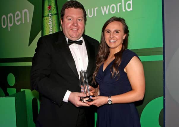 ULSTER RUGBY AWARDS  | Saturday 3rd May 2014

Phil McGurran from the Errigle Inn, presents Jemma Jackson with the Errigle Womens Player of the Year award at the Ulster Rugby Awards Dinner at the Europa hotel Belfast.at the Ulster Rugby Awards Dinner at the Europa hotel Belfast.

Mandatory Credit - Photo by John Dickson - DICKSONDIGITAL