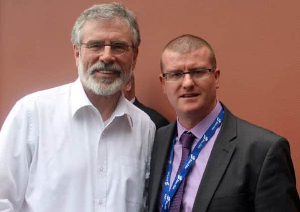 Gabhán McFalone with Sinn Féin President, Gerry Adams.