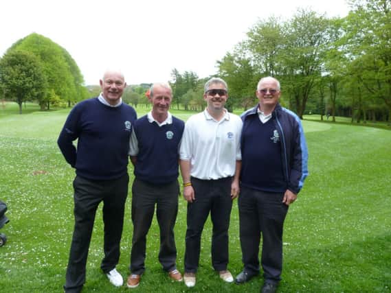 Rockmount Golf Club Captain Paul Banford with Paul Mearns and Frank Ward (top scorers) and Jimmy Bruen team Captain Ronnie Cole at Shandon Park Golf Club.