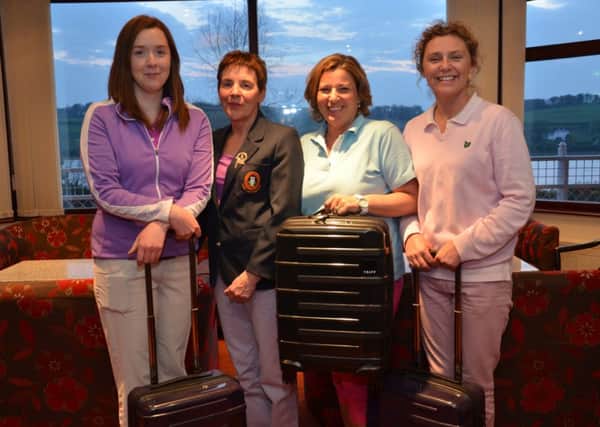 City of Derry Lady Captain, Marie Clifford, pictured with the winning team in the recent Teams of Three Charity Open Stableford at Prehen. From left, Catherine McCanny, Vivienne Houston and Ciara Quigg. (Photograph: EILEEN MOYNE)