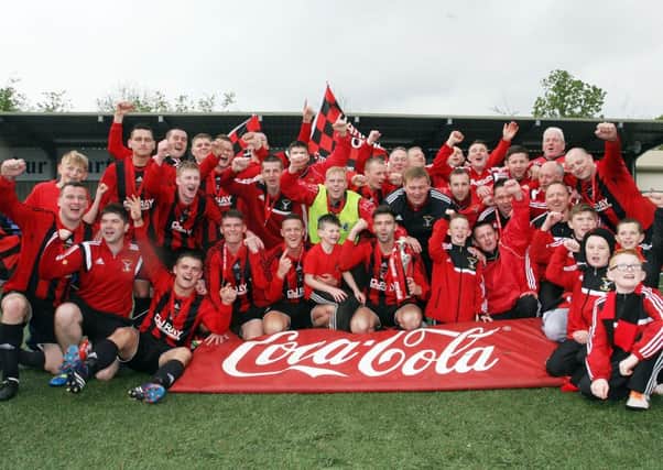 The victorious Harryville Homers celebrate their Irish Junior Cup win over  Lisbellaw United. INBT19-317AC