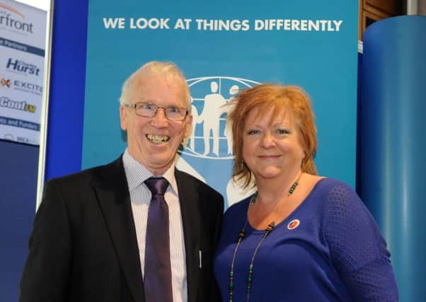 Pictured at the AGM of the Irish League of Credit Unions, which this year returned to Belfast, are Arlene Clements, Manager, and William Breen, Director of Larne Credit Union. INLT 19-704-con