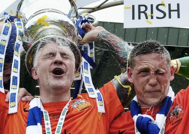 Glenavon celebrate with the Irish Cup