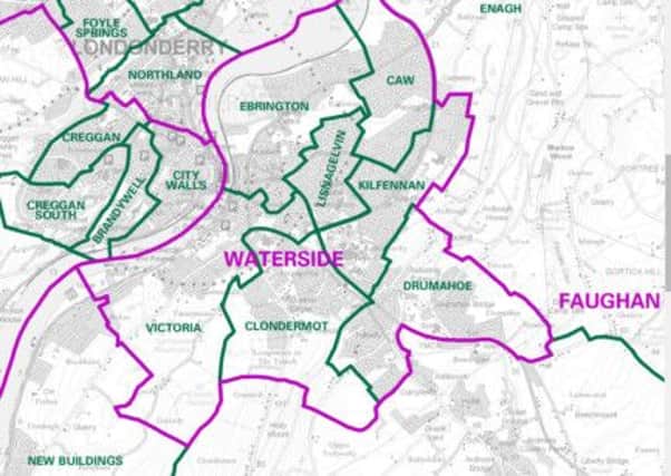 The Waterside electoral area has swollen to incorporate Summer Meadows,  parts of Ivy Meade, Prehen and the Strabane Old Road. There are now 18,680 electors compared with 15,252 in 2011.