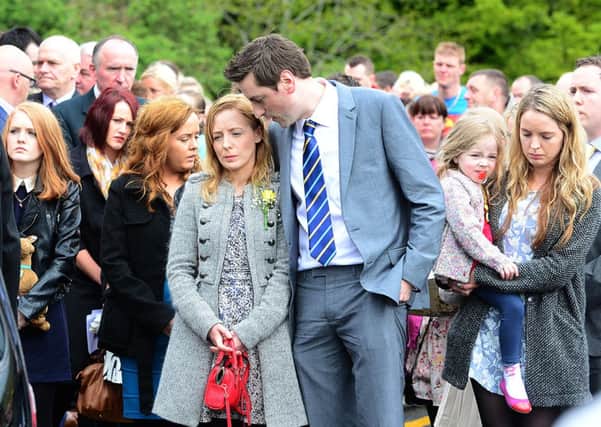 Mum Leona and dad Stephen pictured after the funeral service of 'Wee Oscar' Knox in Glengormley. 
Picture By: Arthur Allison.