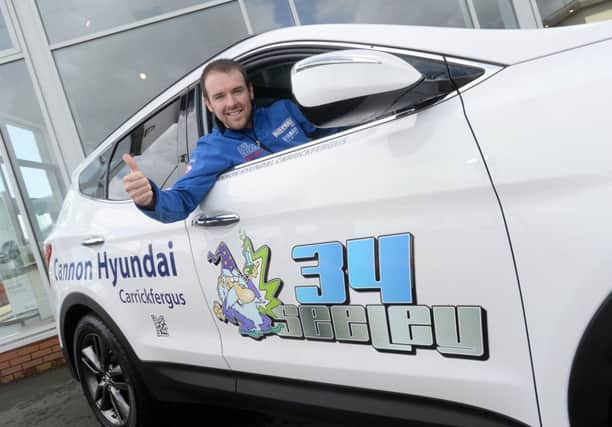 North West 200 star Alastair Seeley collects a new Hyundai Santa Fe from Cannon Cars in Carrickfergus last week. The 10 time NW winner is being sponsored with the car for Race week.
PICTURE BY STEPHEN DAVISON