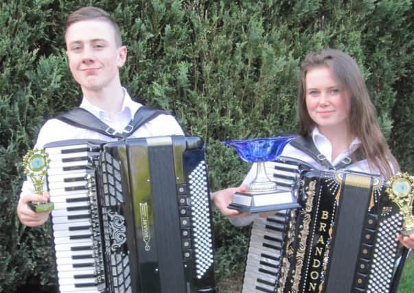 Jonny Wilson, from Larne and Emma Dunlop, from Carrick, pupils of East Antrim Accordion School, were among prizewinners at the UK Accordion Championships held in Liverpool recently. INLT 20-670-CON