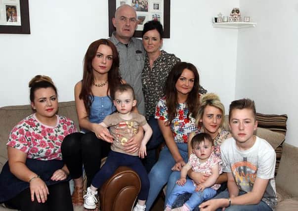 David and Diane Simmons, with family members Stacey, Mandy, Rachel, Owen, Natalie, Alysha and Peyton. The family are holding a family fun day at the Limavady United football club on Saturday 17th May in memory of Kyle with proceeds going to the Cancer Research UK charity and Road Safety. INLV1914-081KDR