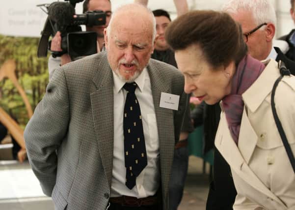 HRH Princess Royal talks to Stanley McMinn about his First World War display at the unveiling of the Centenary Wood at Faughan Valley on Tuesday of last week. INLS2014MC052
