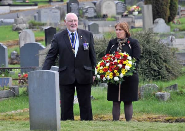 Laying a wreath on one of the Lisburn War Graves, maintained by the Council is Councillor Jenny Palmer, Chair of Lisburn City Councils Environmental Services Committee who was joined by Retired Major Mr John Jamieson, Branch Chairman of the Royal British Legion, Lisburn Branch.
