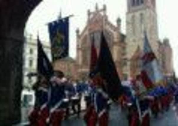 Burntollett band members on parade in the City centre.