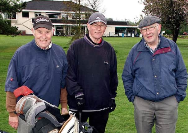 Ballymena Golf Club members Sam Murray, Brian Craig and Wilton Simpson taking part in the Ace Fixings competition at Ballymena Golf Club. INBT 20-803H