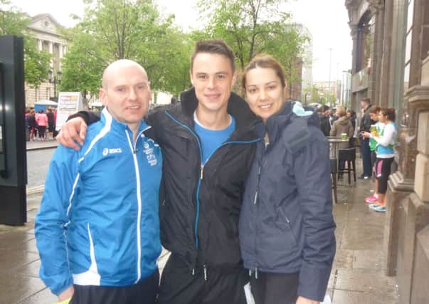 Belfast Marathon Relay team Clough Masonic 574 and Co. Hugo Swan, Stephen Redmond and Samantha Nicholl.