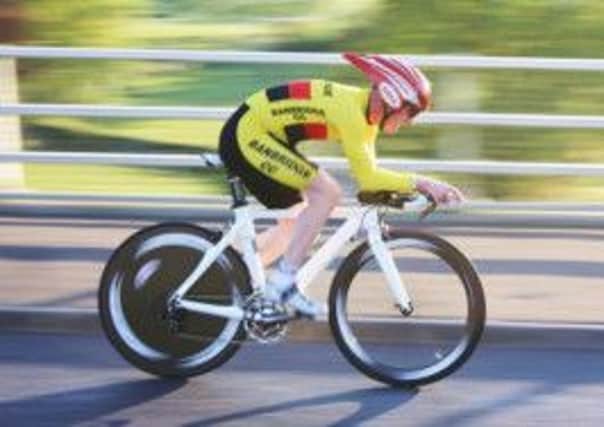 Banbridge CC's Kevin McAlinden on his way to posting the best time (24.41) n the first round of the Quinn Cup.