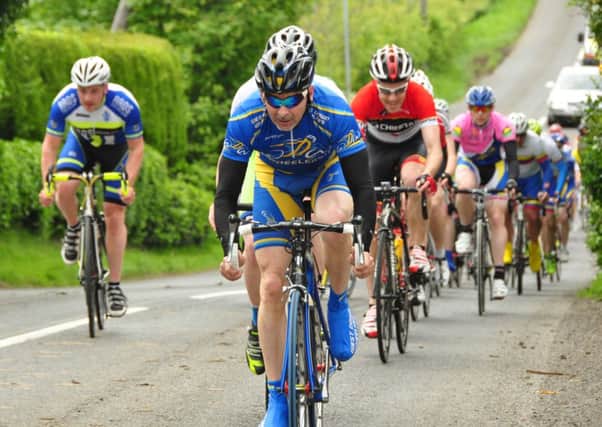 West Down Wheelers' Clive Adamson leads the bunch of riders in the Tommy Givan Memorial. Pic: Bronagh Kirk.