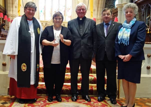 Irene Hewitt, second left, with, from left, the Dean of Derry, Very Rev Wm Morton, Canon John Merrick, and Churchwardens Ian Bartlett and Muriel Hamilton.