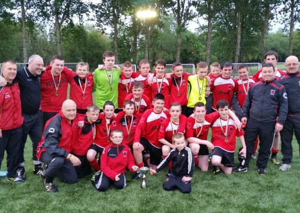 Lower Maze U15's who won the Mid-Ulster League U15 Shield on Wednesday May 14. Anyone born in 1999 and interested in joining the team should contact Dee McMahon team manager on 07904251818.